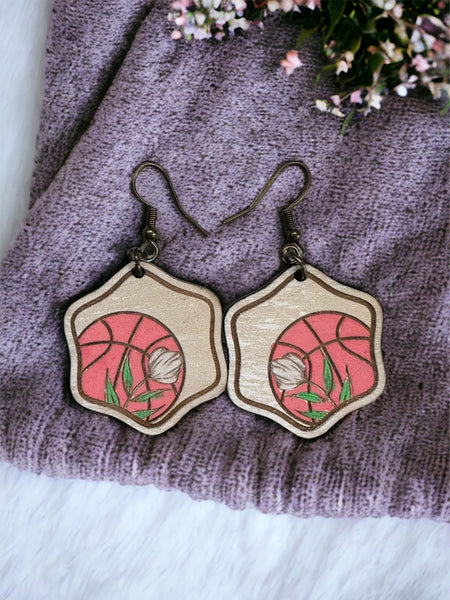 Floral Basketball Laser Engraved Earrings
