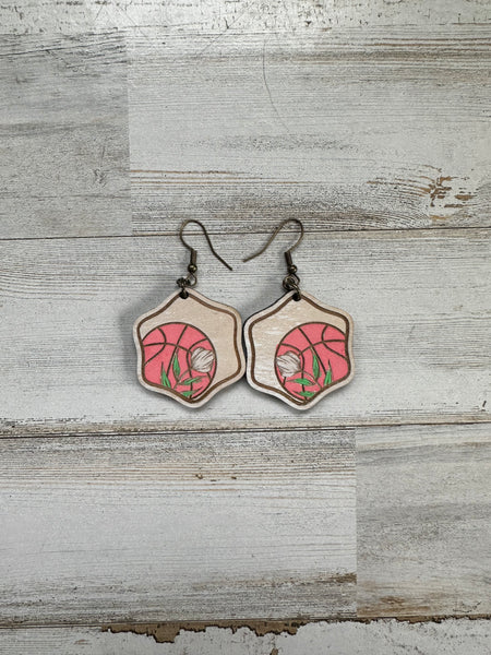 Floral Basketball Laser Engraved Earrings
