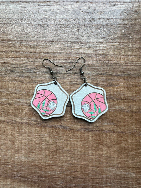 Floral Basketball Laser Engraved Earrings