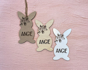 Personalized Floral Easter Bunny Basket Tag